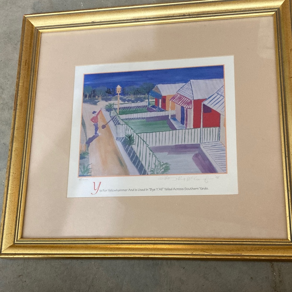 Framed Art Print with Gold Frame. Limited edition 6 of 500 Y is for yellowhammer